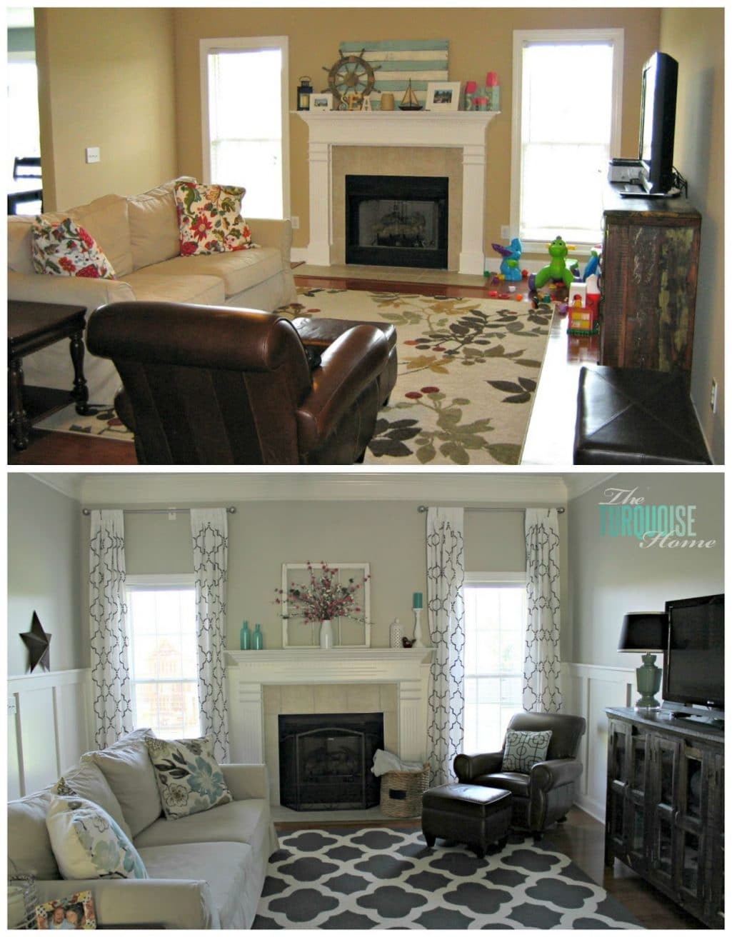 living room before and after board and batten