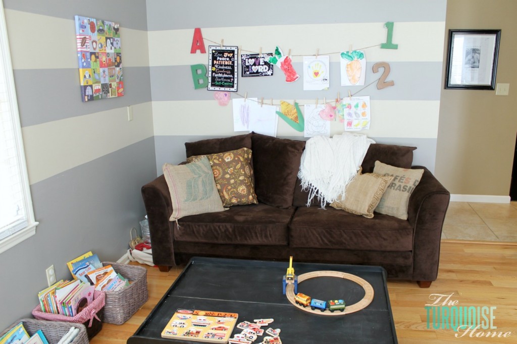 Formal Dining Room to Functional Play Room | TheTurquoiseHome.com
