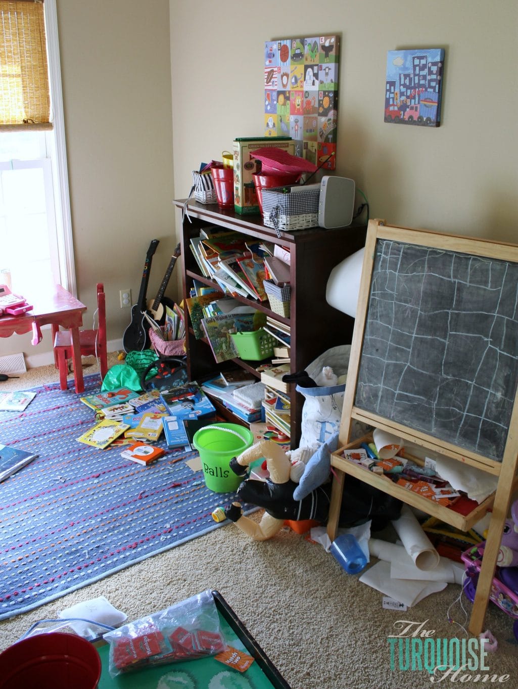 Formal Dining Room to Functional Play Room | TheTurquoiseHome.com