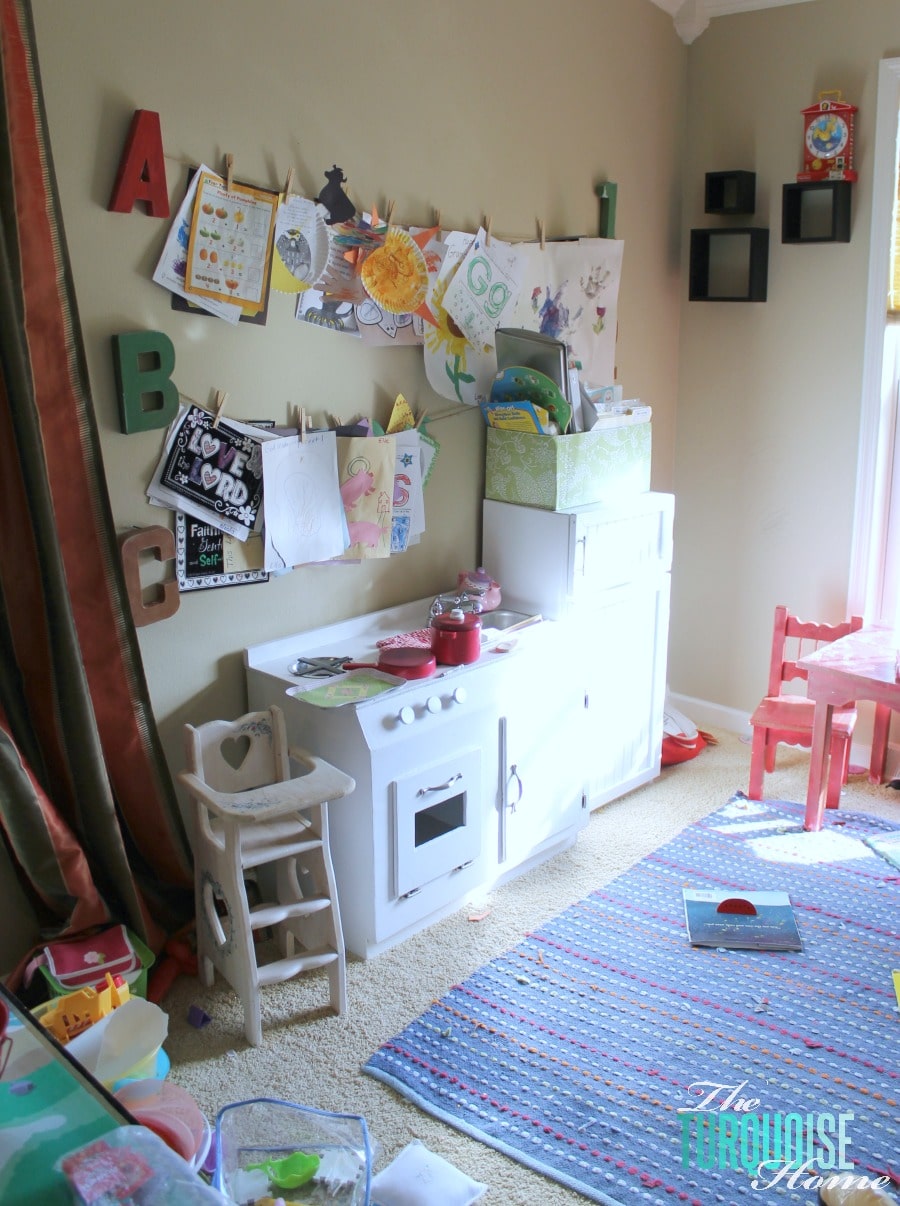 Formal Dining Room to Functional Play Room | TheTurquoiseHome.com