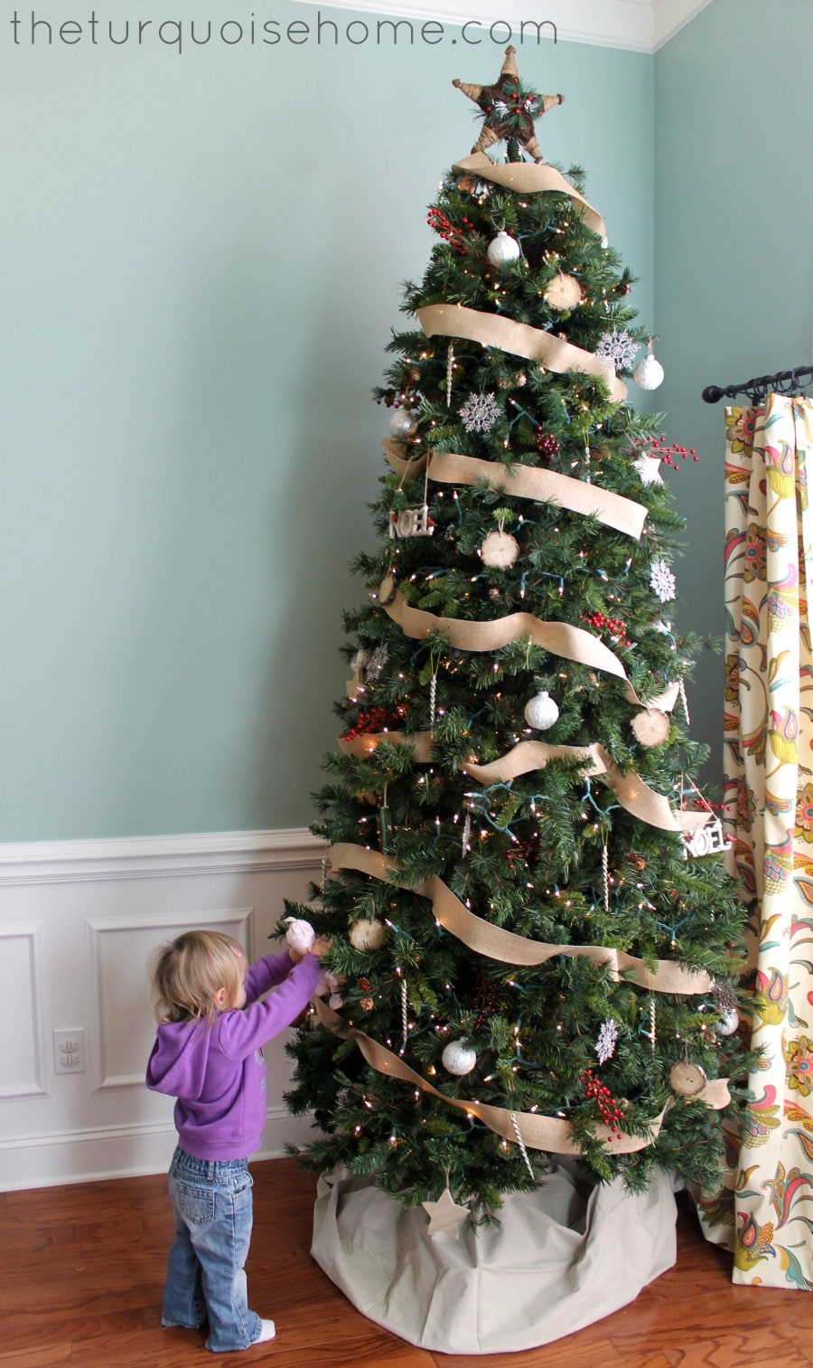 Rustic Christmas Tree with Drop Cloth Tree Skirt