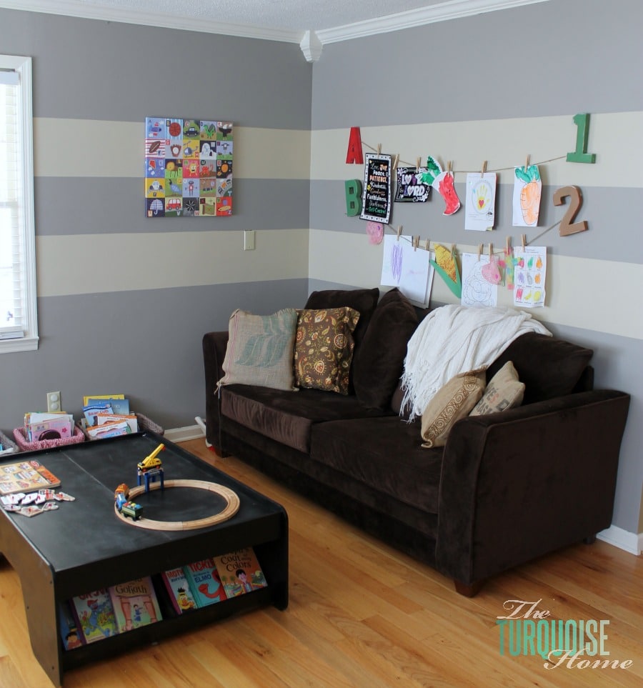 Formal Dining Room to Functional Play Room | TheTurquoiseHome.com