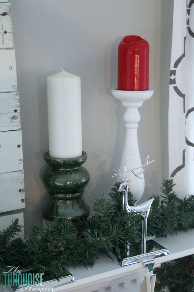 Traditional Red and Green Christmas Mantel. Find out all the details at TheTurquoiseHome.com