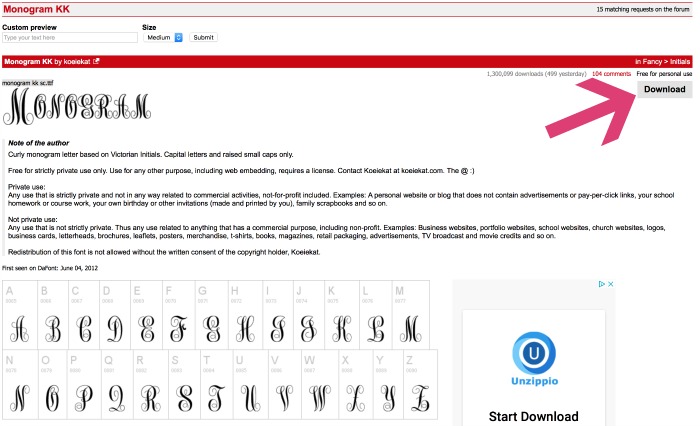 Create pretty monograms with the free Monogram KK font!