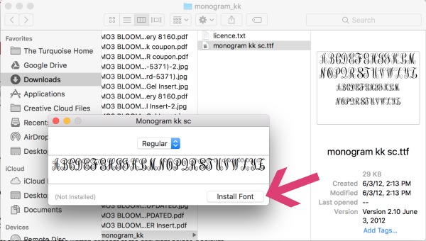 How to make monograms by installing Monogram KK font to your computer.
