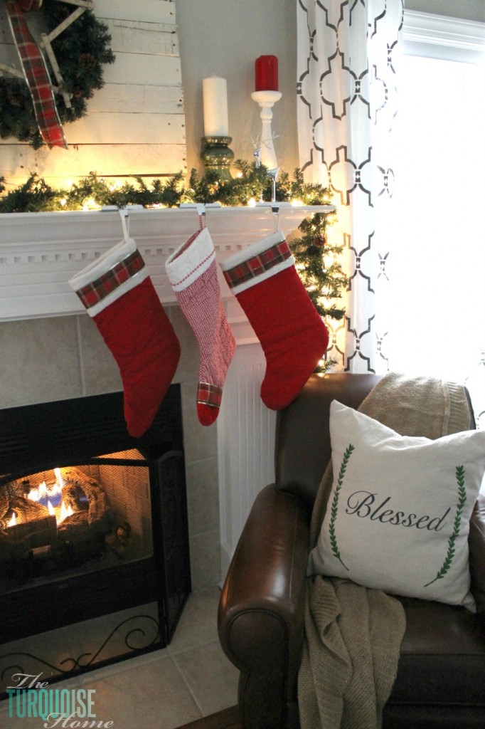 Traditional Red and Green Christmas Mantel. Find out all the details at TheTurquoiseHome.com