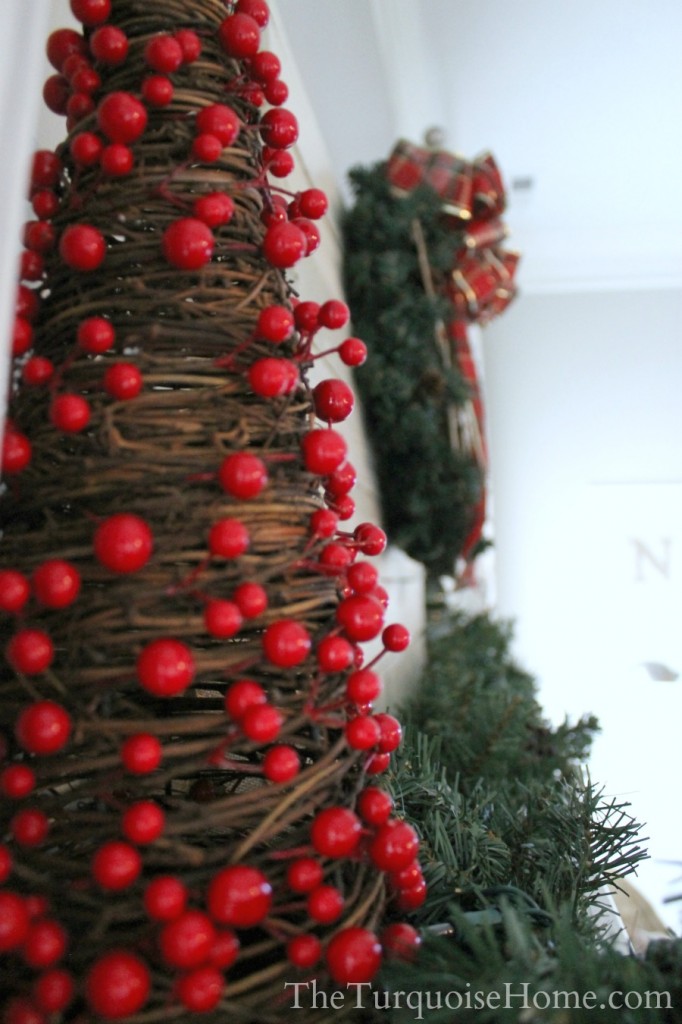 Traditional Red and Green Christmas Mantel. Find out all the details at TheTurquoiseHome.com