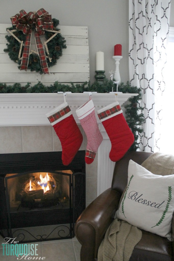 Traditional Red and Green Christmas Mantel. Find out all the details at TheTurquoiseHome.com