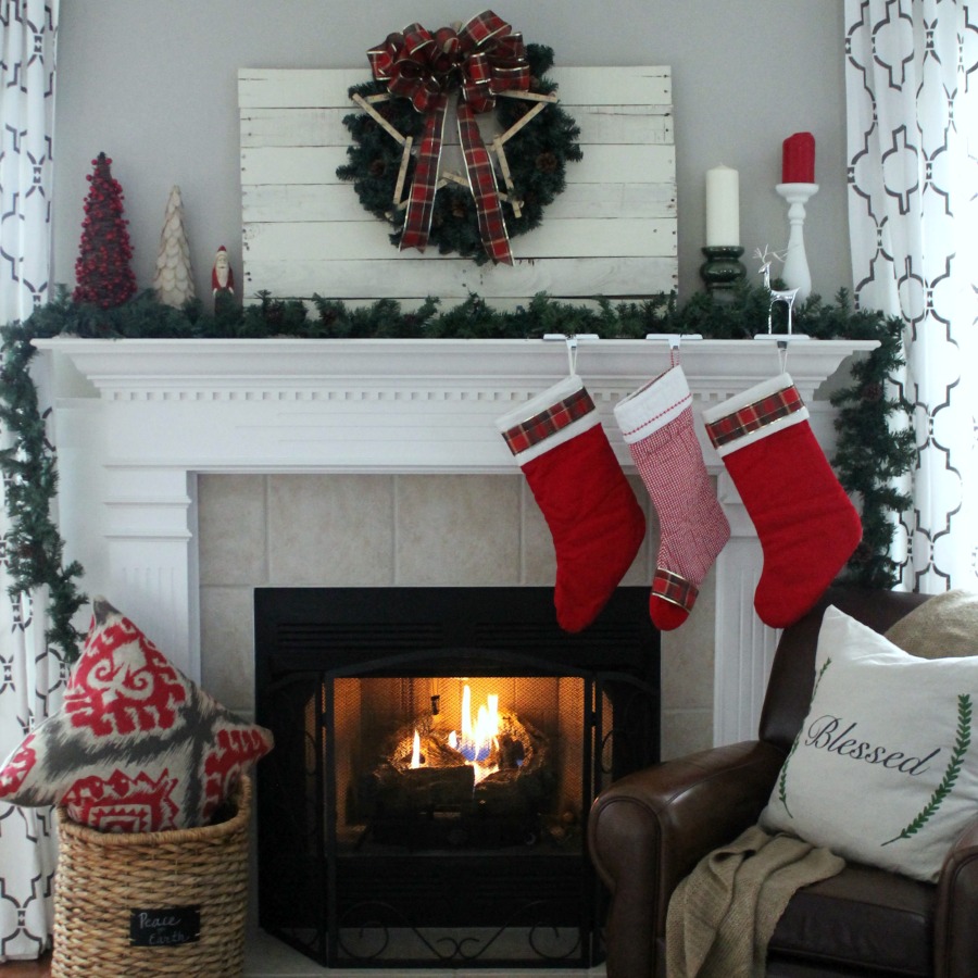 Traditional Red and Green Christmas Mantel. Find out all the details at TheTurquoiseHome.com