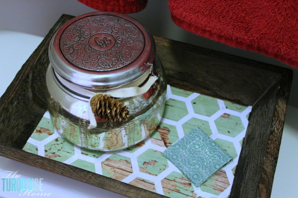 Traditional-Americana Guest Bathroom Update: painted walls, cabinets, new hardware and a punch of color!