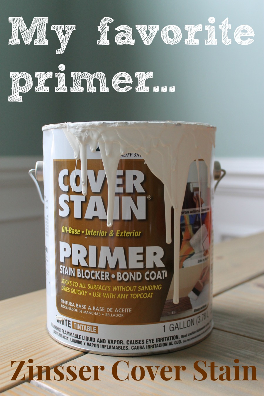 My favorite primer for painting cabinets is Zinger's Cover Stain!