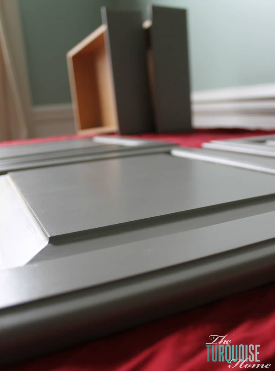 Allow the cabinets to settle and dry overnight when painting cabinets. This will help the paint level and give it that hard, shiny finish!