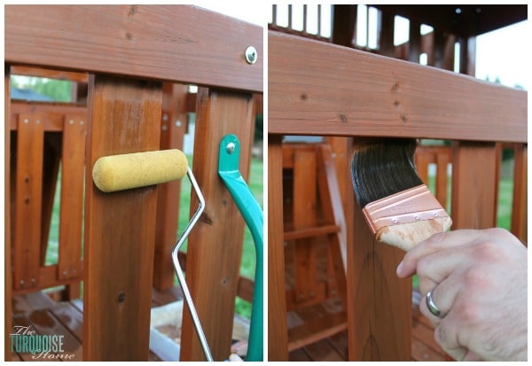 5 Easy Steps to Stain an Outdoor Structure {like a play set or deck} via TheTurquoiseHome.com