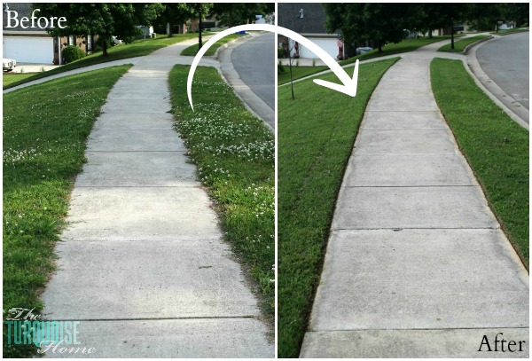 Sidewalk Before and After Edging | TheTurquoiseHome.com
