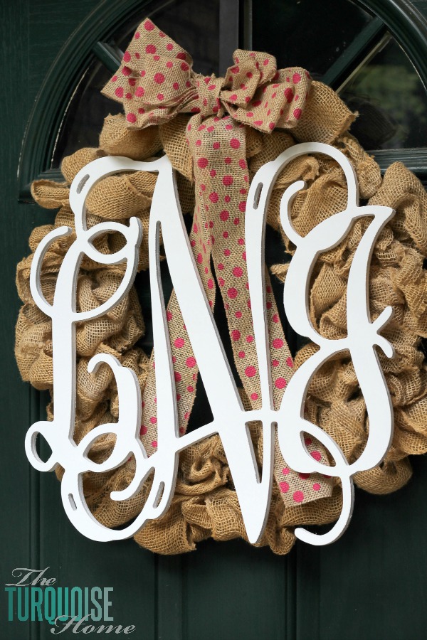 Wooden Monogram Burlap Wreath