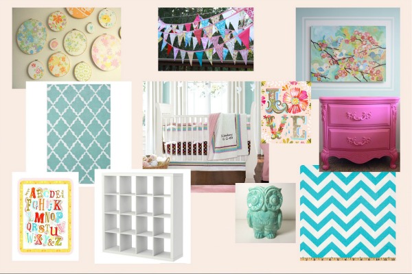 Turquoise and Pink Girl's Room Inspiration Board