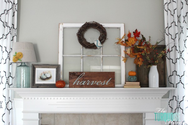Turquoise and Orange Fall Harvest Mantel