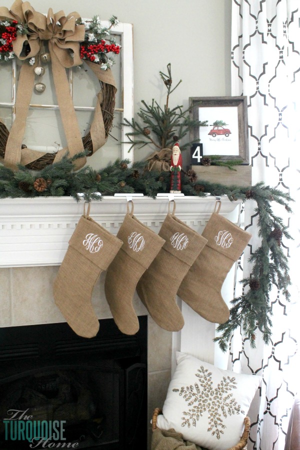 A Simple Burlap Christmas Mantel {and a baby story}