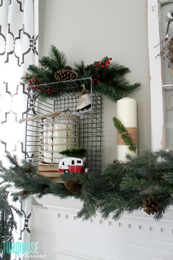 Simple Rustic (and a little glam) Christmas Mantel | TheTurquoiseHome.com
