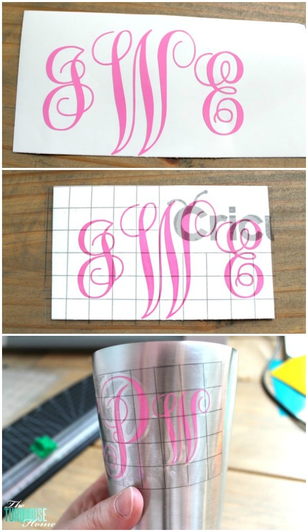 Great Summer Gift Idea!! How to apply a vinyl monogram to a non-flat surface like a cup. Super easy! Check out all the details via TheTurquoiseHome.com