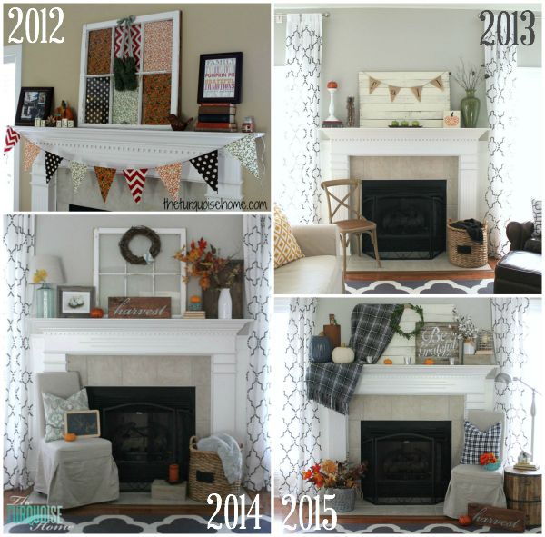Fun side-by-side fall mantel comparison at TheTurquoiseHome.com