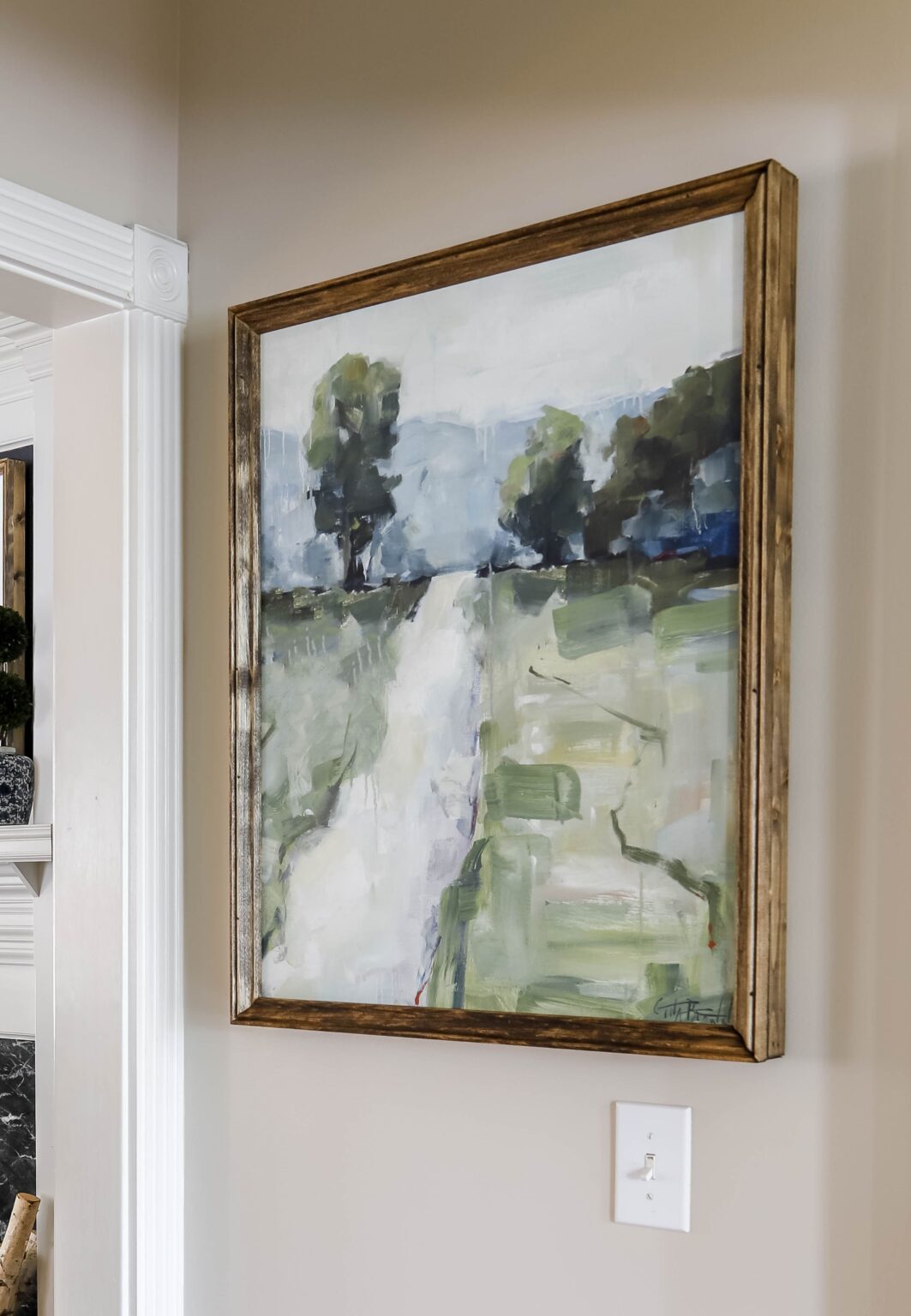 Road scene of canvas art with a DIY wooden frame