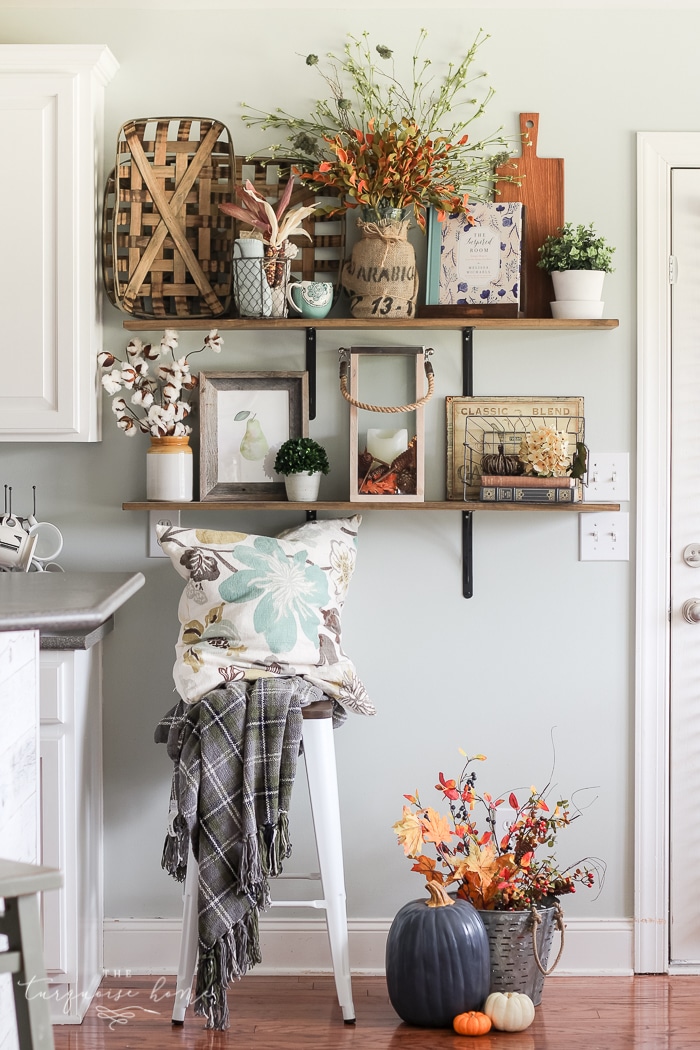 Fall Farmhouse Shelves full of texture and natural elements | 11 Ways to Add Fall to Your Home
