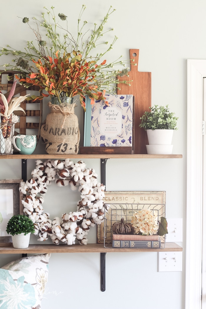 Fall Farmhouse Kitchen Shelves and Simple Seasonal Decorating