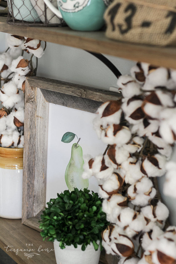 You don't have to have a huge storage room for seasonal decor! Just change out a few pieces here and there!! | How to Decorate Simply For Every Season | Fall Farmhouse Kitchen Shelves