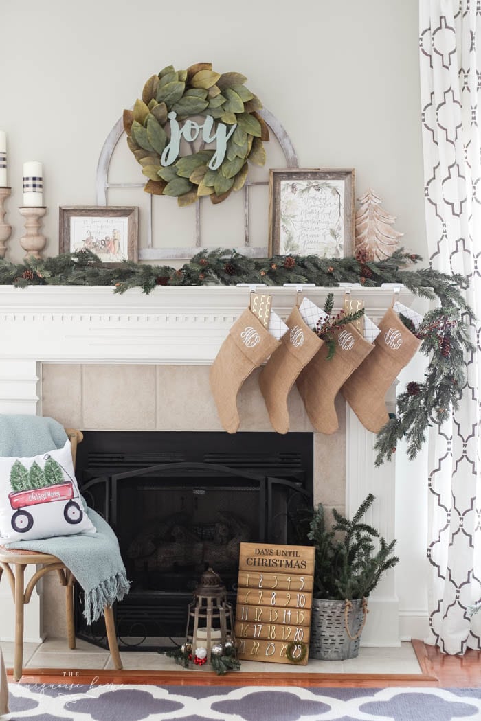 Holiday Mantel Styling with a Magnolia Wreath