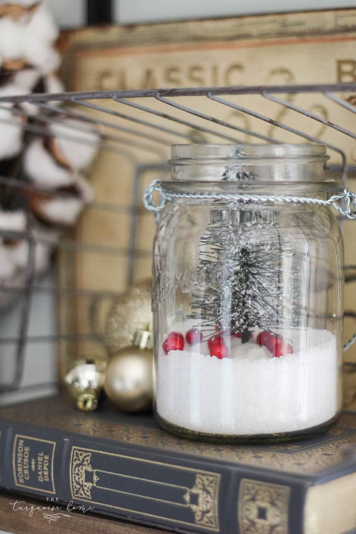 Gorgeous farmhouse shelves all decorated for Christmas and Kitchen Decor with DIY Christmas Kitchen Wreaths!