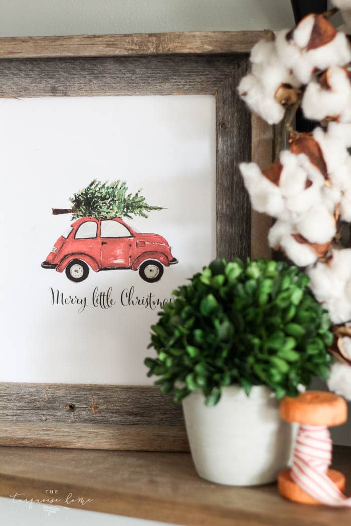 Gorgeous farmhouse shelves all decorated for Christmas and Kitchen Decor with DIY Christmas Kitchen Wreaths!