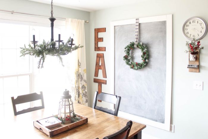 Lovely Eat-in Kitchen all decorated for Christmas and Kitchen Decor with DIY Christmas Kitchen Wreaths!