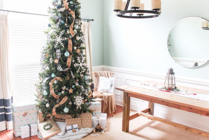 Navy Buffalo Check and Turquoise Christmas Tree