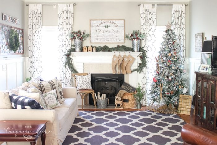 A Farm Fresh Christmas Trees Mantel. Rustic, farmhouse Christmas decor.