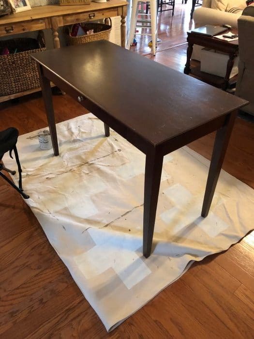 A desk before it's gift wrapping station makeover!