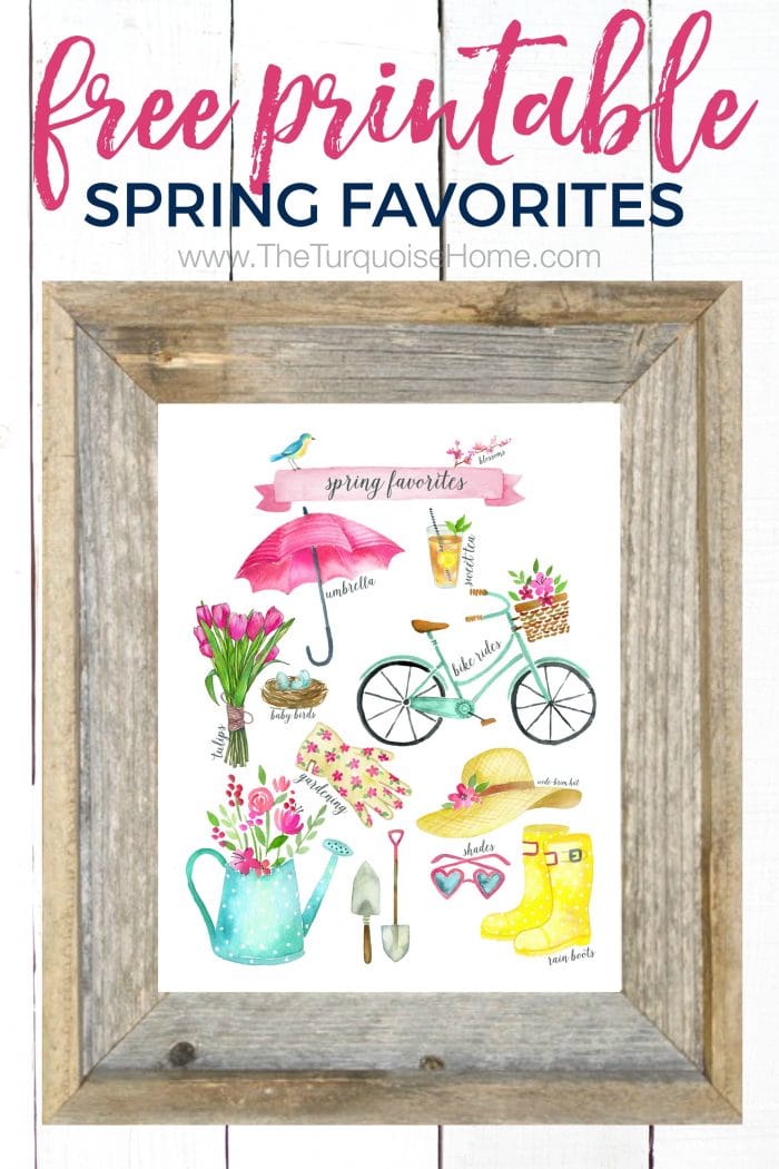 Download this Spring Favorites Free Printable with birds, blooms, and rainboots. And gather inspiration from a fresh, flowery spring vignette.