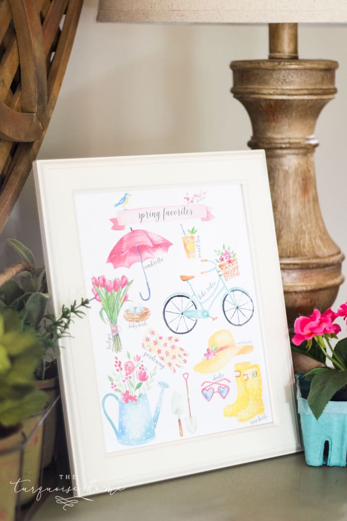 Download this Spring Favorites Free Printable with birds, blooms, and rainboots. And gather inspiration from a fresh, flowery spring vignette.
