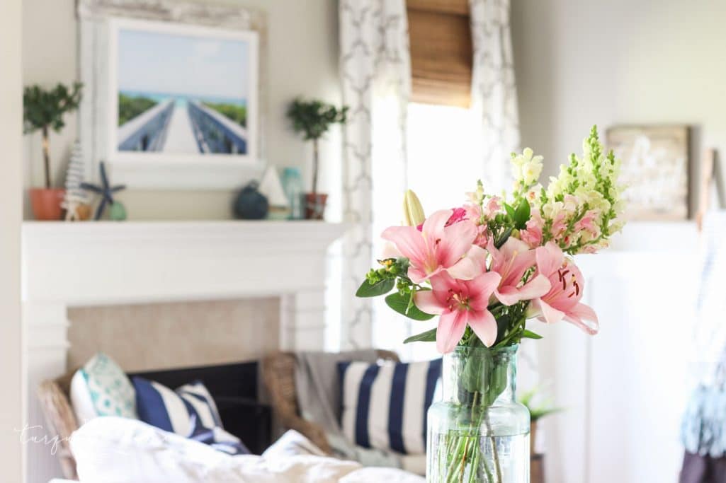A Coastal Summer Living Room & Kitchen