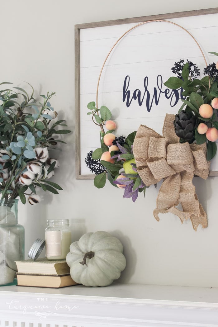 Easy Fall Mantel with Harvest Wreath