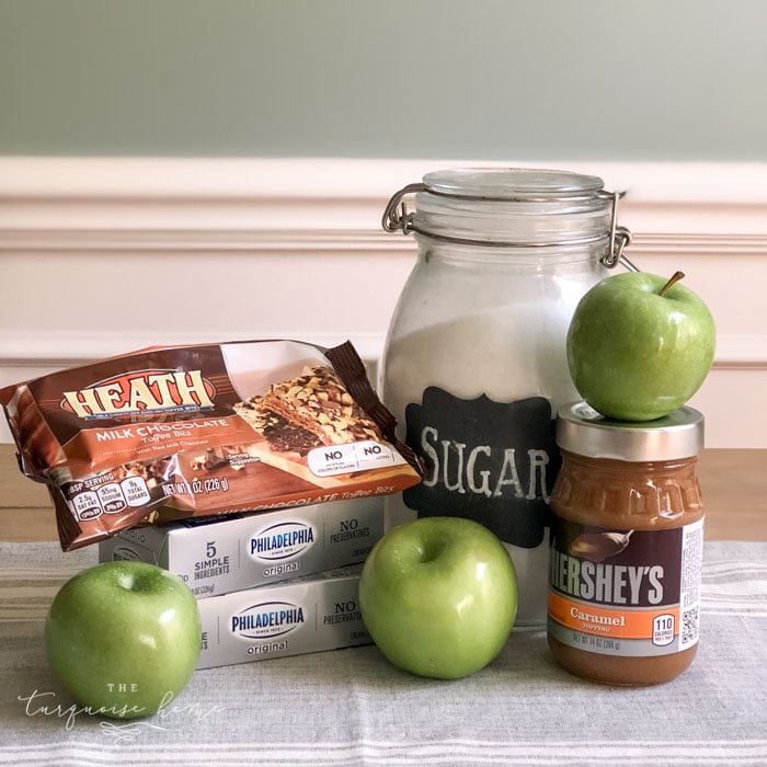 Ingredients to make Cream Cheese Caramel Apple Dip