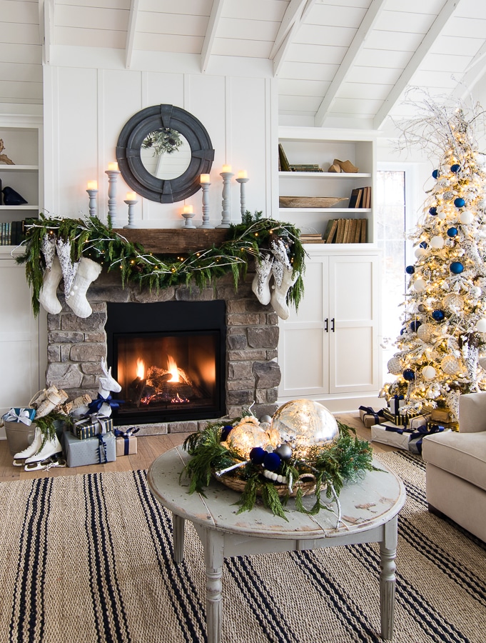 Navy & White Flocked Christmas Tree at The Lilypad Cottage