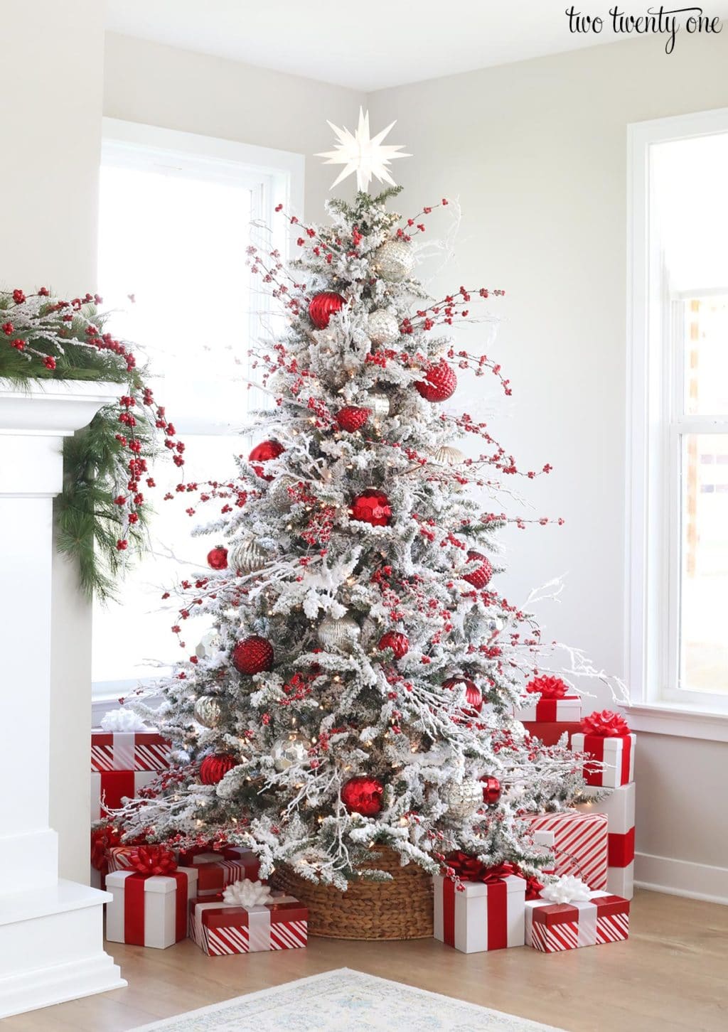 Red and White Flocked Christmas Tree from Two Twenty One