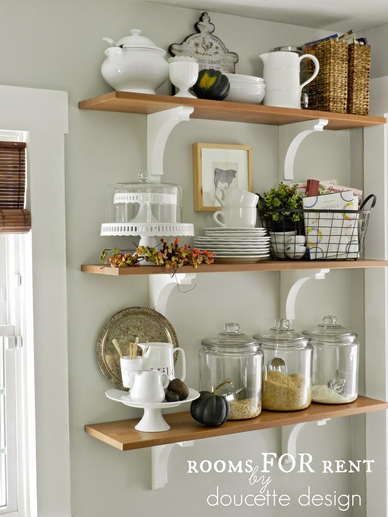 grains in canisters on open shelves.