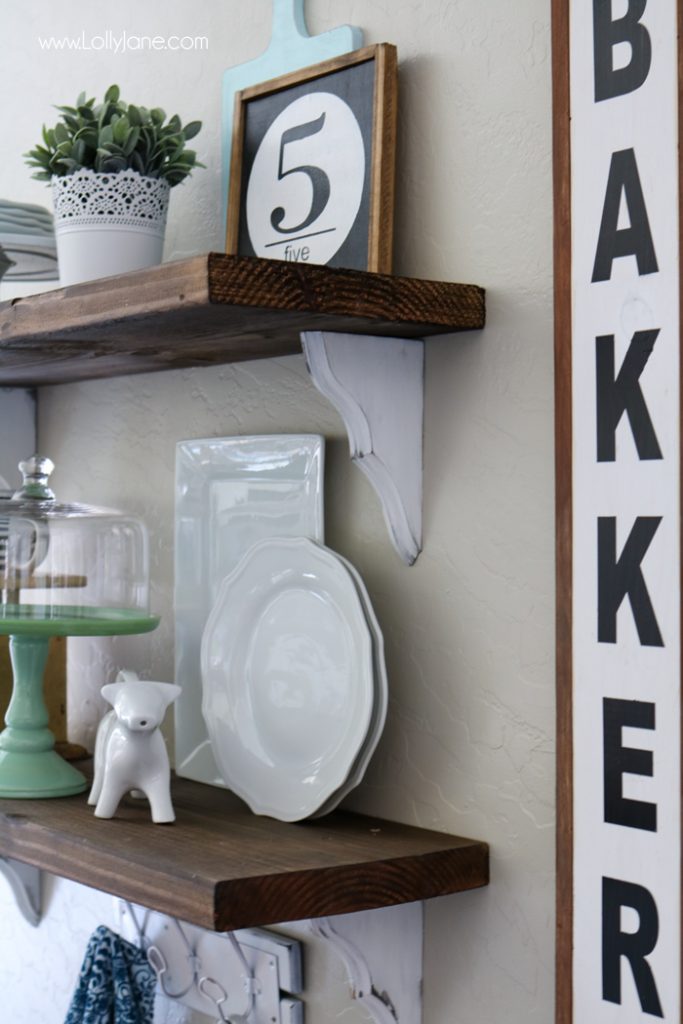 simple stained plywood open shelves.