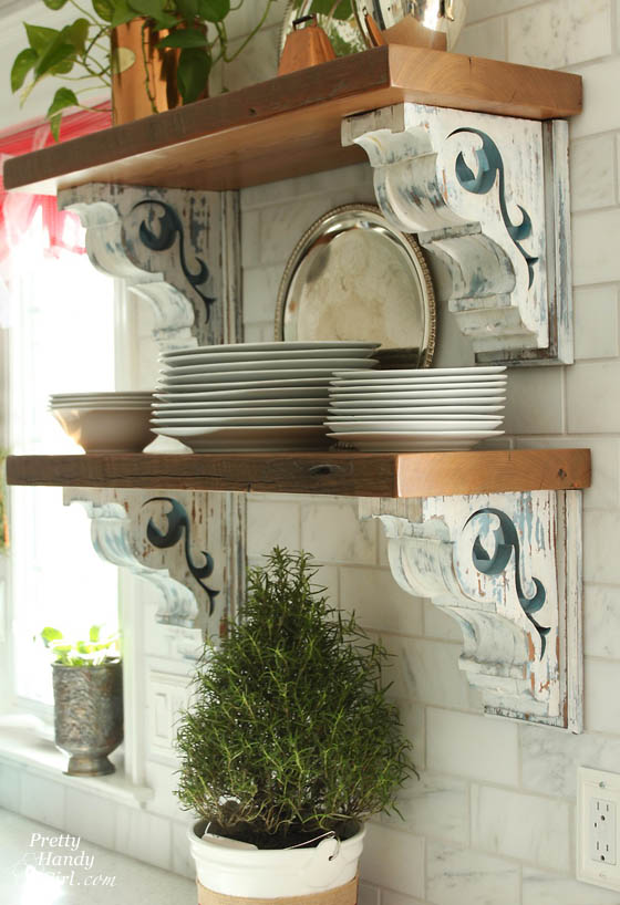 reclaimed shelves and gorgeous corbels from Pretty Handy Girl.