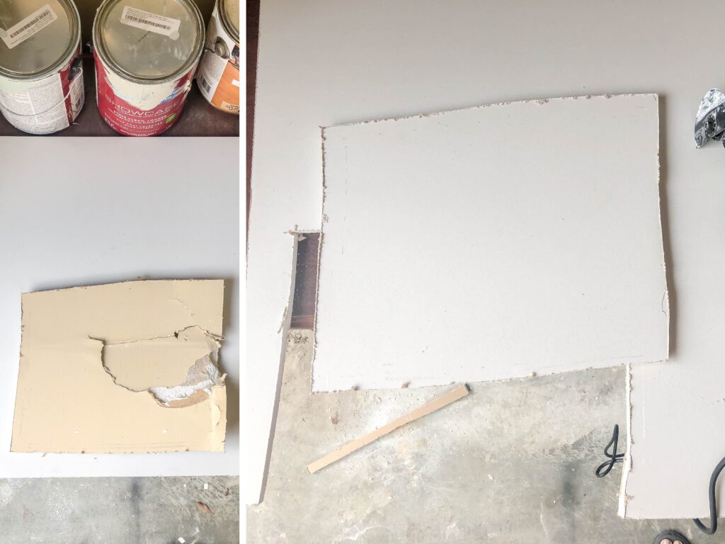 use damaged piece of drywall as a template for the new piece of drywall.
