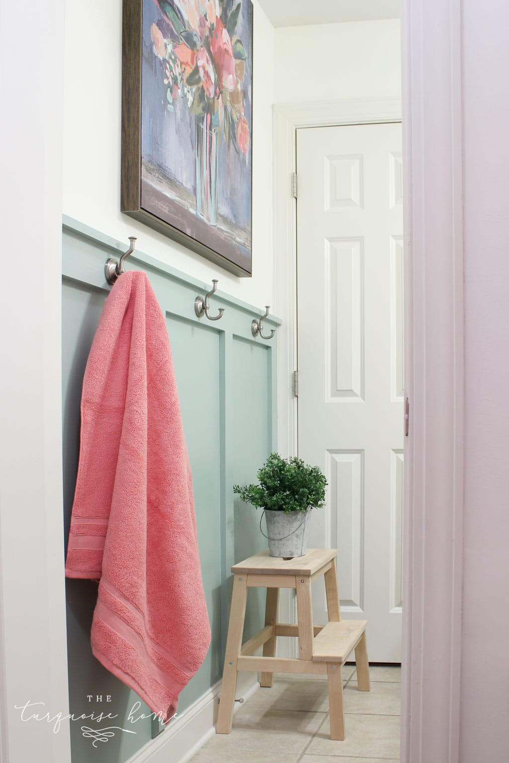 DIY Board and Batten Tutorial | Add vertical storage to a small bathroom | Big Style in a Small Bathroom | Bathroom hooks
