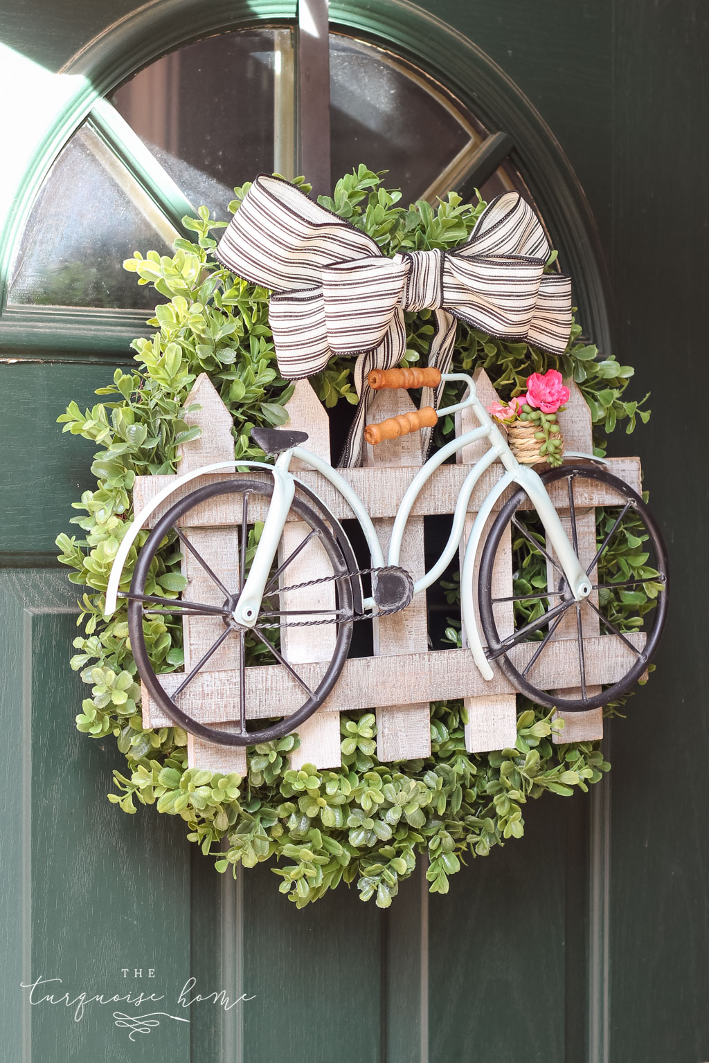 Homemade Boxwood and Bicycle Spring Wreath