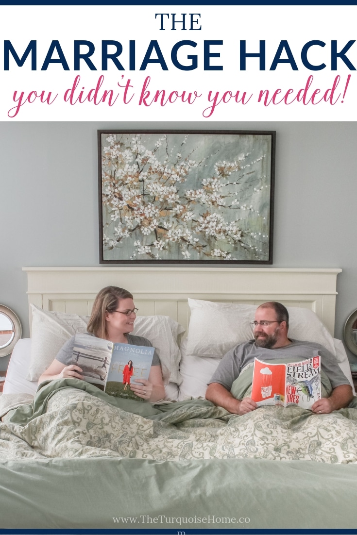 The Marriage Hack You Didn't Know You Needed! | Pros and Cons to Sleeping in Separate Beds | Couple smiling at each other in two twin beds reading magazines
